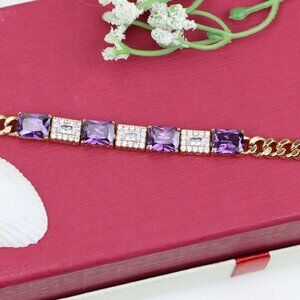 "Rose Gold Bracelet with Purple and CZ Rectangle Stones, XPBL0821